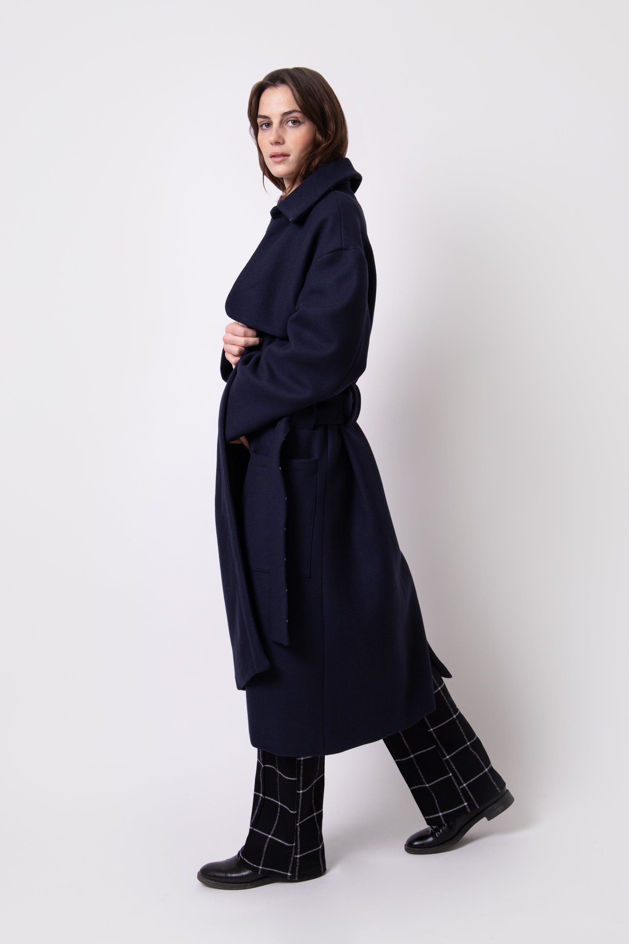 Manteau chaud femme Manteau bleu femme laine et cachemire