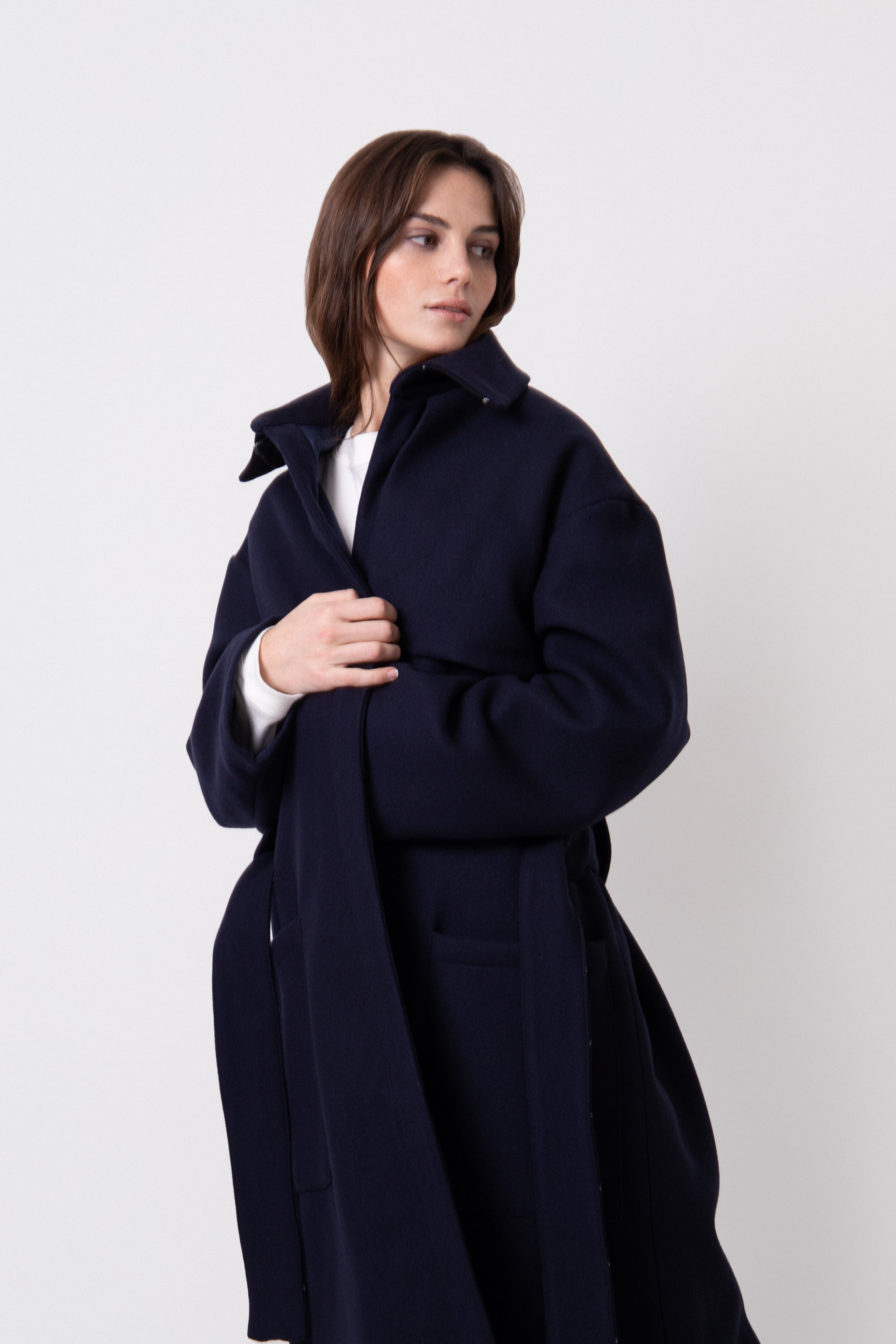 Manteau en cachemire femme Manteau bleu femme laine et cachemire